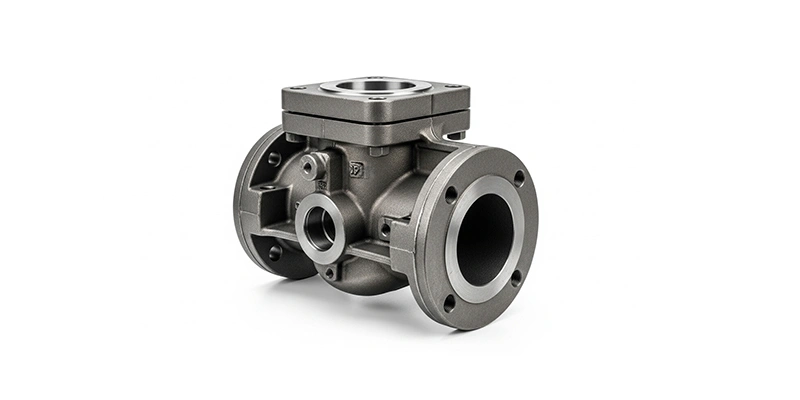 A metal ball valve displayed against a clean white background, showcasing its design and functionality