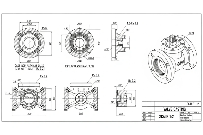 machine drawing, a valve casting