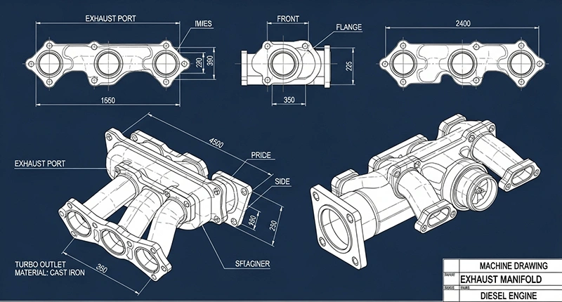 MACHINE DRAWING, MANIFOLD FOR diesel engine