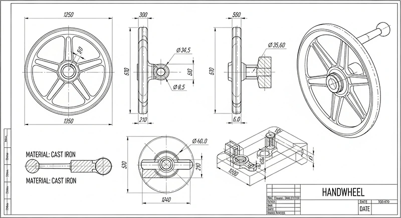 a machine drawing for handwheel