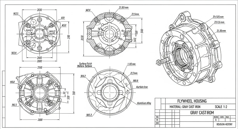 machine drawing for flywheel housing
