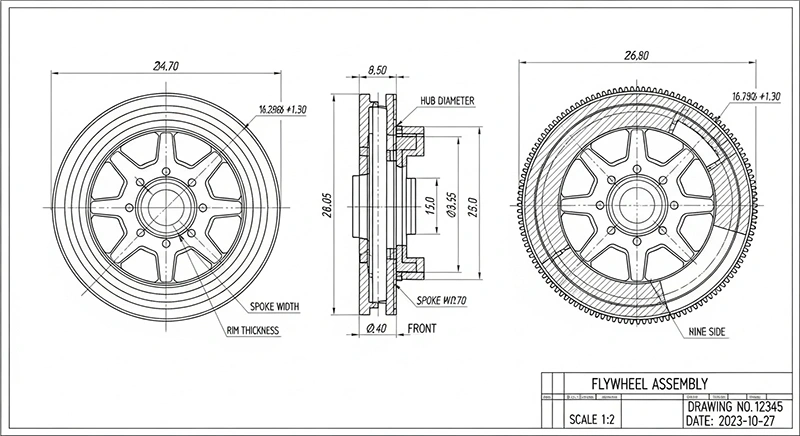 machine drawing for flywheels