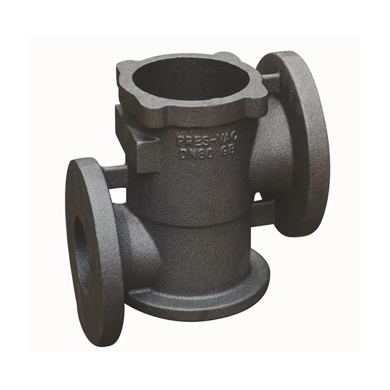 A cast iron valve with a sleek black finish, showcasing its sturdy design and industrial aesthetic